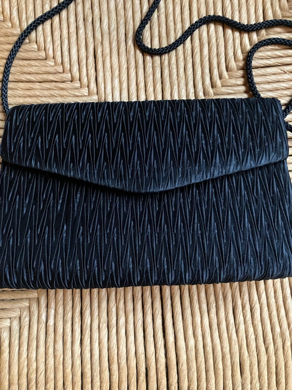 Whiting and Davis Black Evening Clutch Bag with Braided Strap